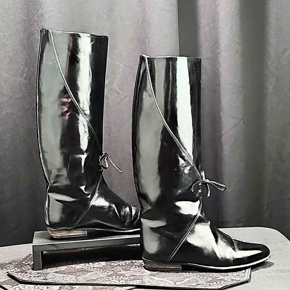 Italian Black Leather Riding Boots - Picture 1 of 9